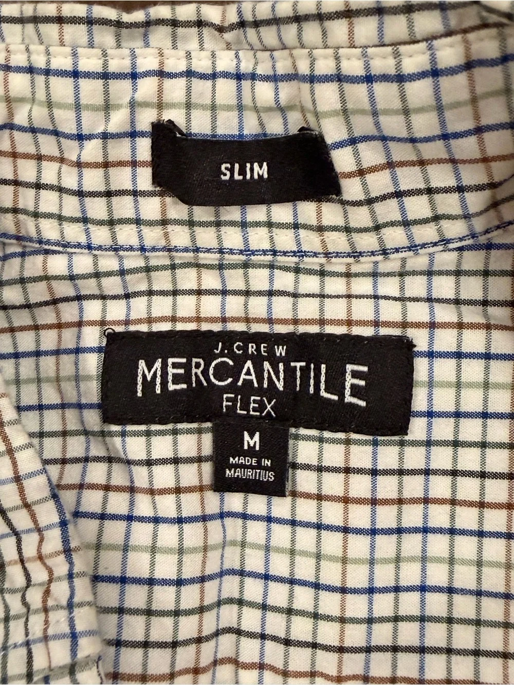 J Crew Men’s Button Down Slim Flex White Blue Green Brown Check Shirt #497